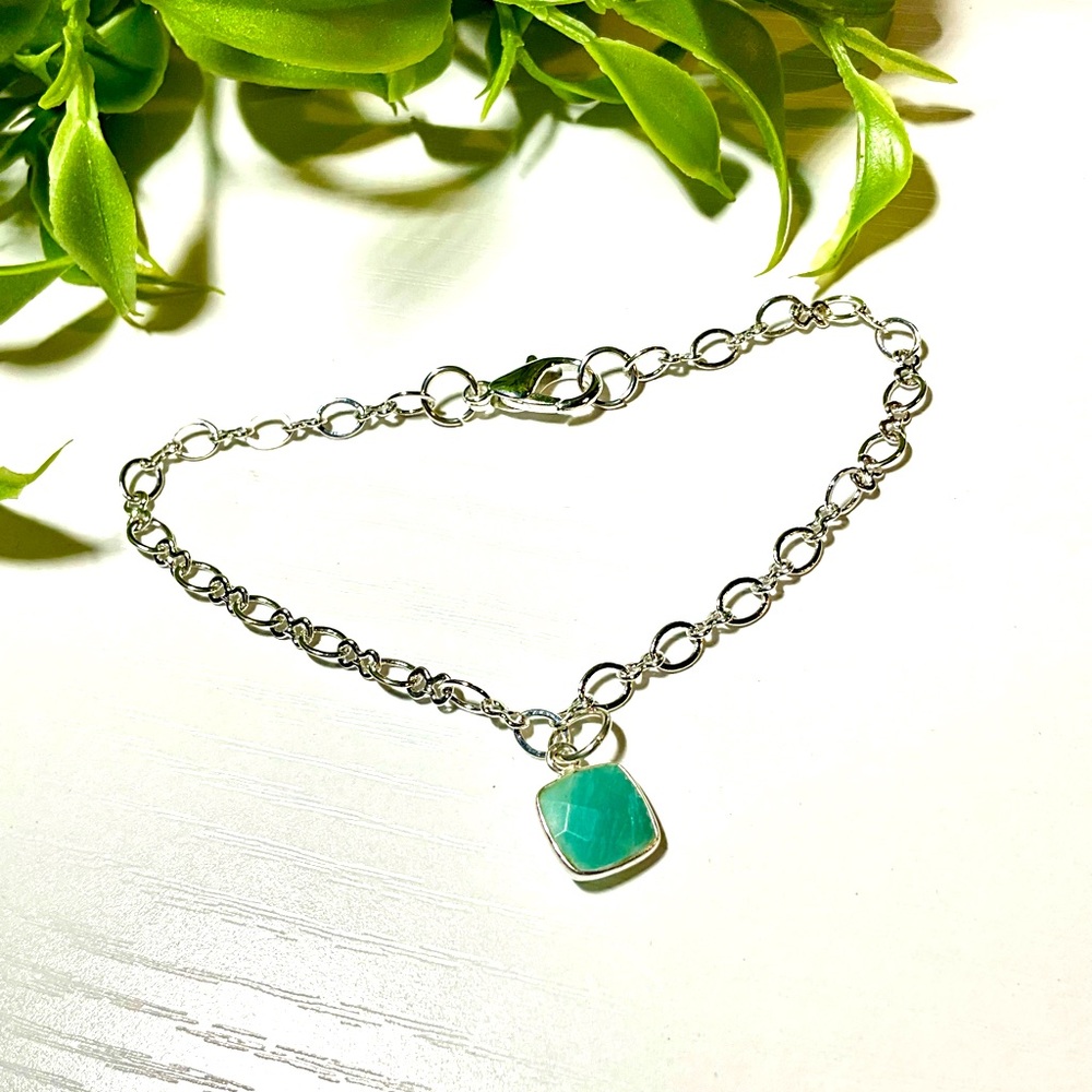 Delicate Artisan Crafted Bracelet with Cushion Cut Amazonite Gemstone Pen…